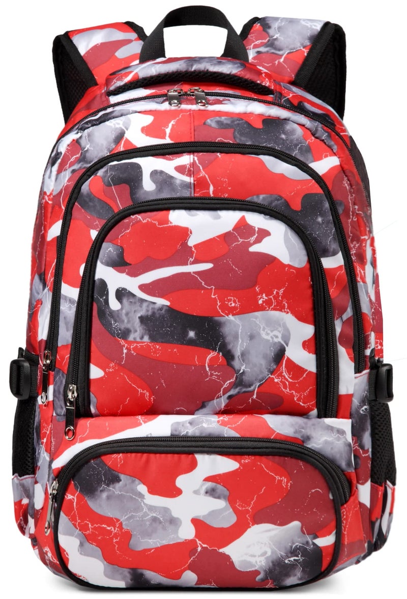 BLUEFAIRY Kids Backpack for Boys and Girls Elementary Primary Middle School Bags Back to School Bookbags Mochila Escolares para NiÃƒÂ±as 17 Inch Aged 8-10 Camo Red - Image 1